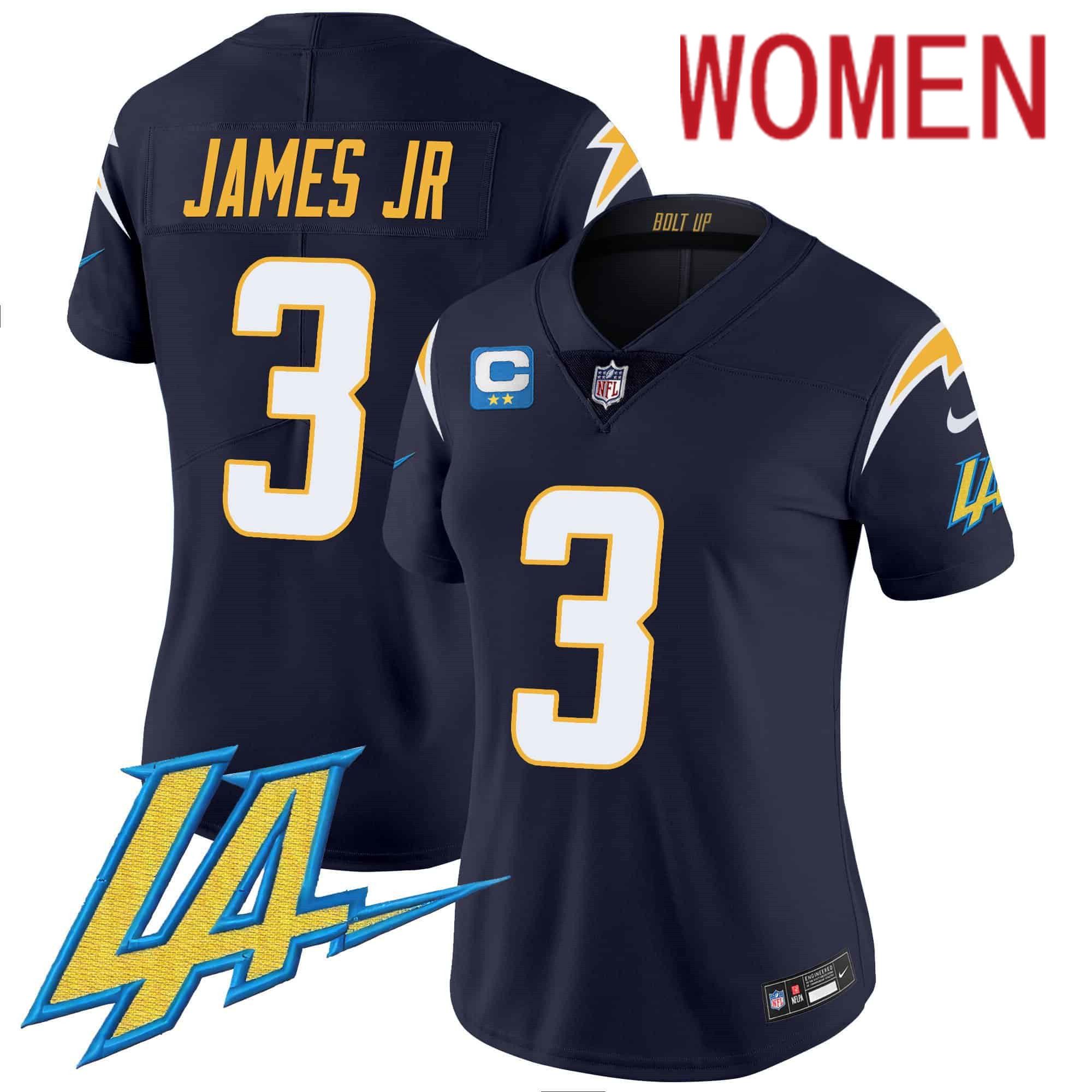 Women Los Angeles Chargers 3 James jr Drak Blue 2024 Nike Vapor Limited NFL Jersey